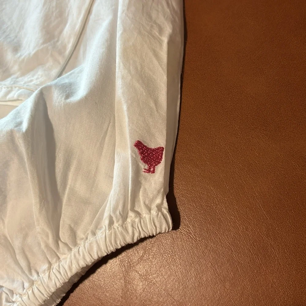 Pink Chicken White Baby Collar Bodysuit-Holiday Embroidery